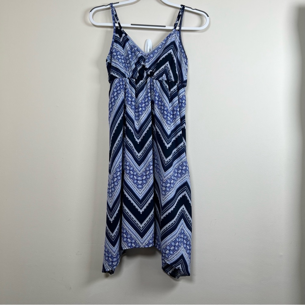 Maurices Dress Spaghetti Straps V Neck Zig Zag Design Blue Size Small